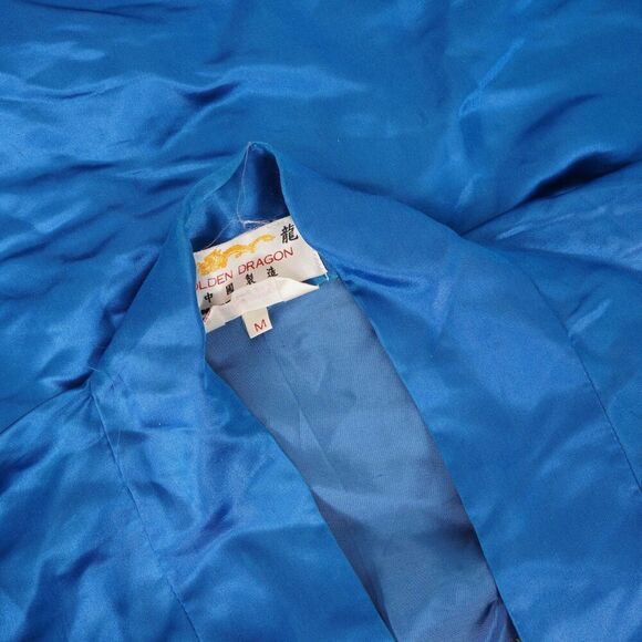 Vintage Golden Dragon Royal Blue Hand Embroidered Silk Robe with Belt Size M - Picture 9 of 15